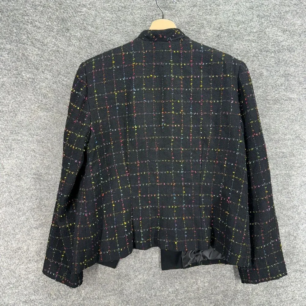 Studio I Blazer Women 12P Petite Black Plaid Open Front Long Sleeve Lined Casual - Picture 2 of 7
